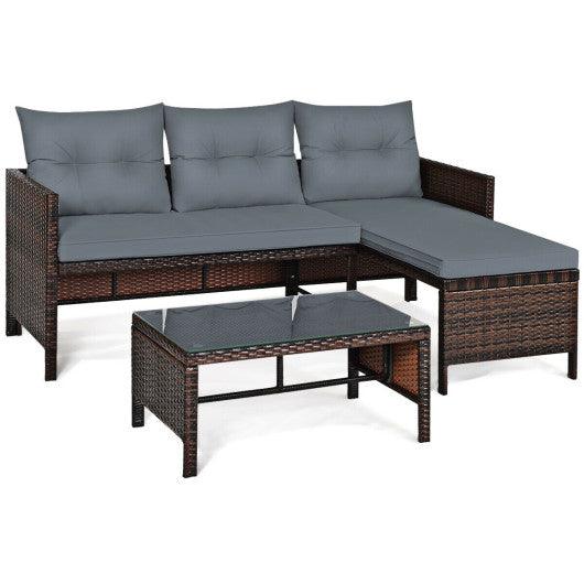 3 Pieces Patio Wicker Rattan Sofa Set-Gray at Set Shop and Smile