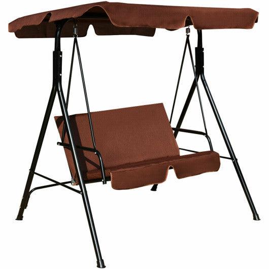 Loveseat Cushioned Patio Steel Frame Swing Glider-Brown at Set Shop and Smile