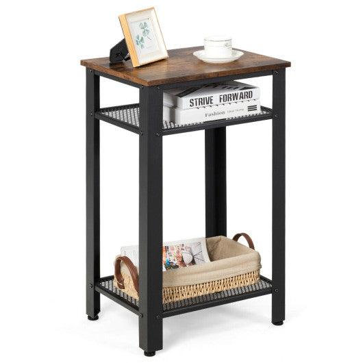 3-Tier Industrial End Table with Metal Mesh Storage Shelves at Set Shop and Smile