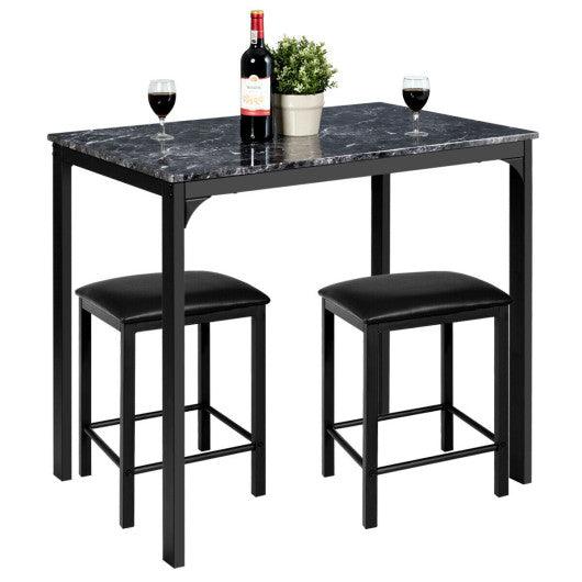 3 Piece Counter Height Dining Set Faux Marble Table-Black at Set Shop and Smile
