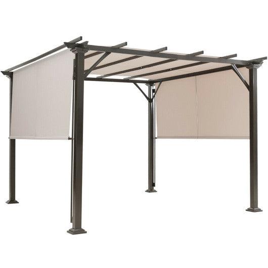 10 x 10 Feet Metal Frame Patio Furniture Shelter-Beige at Set Shop and Smile