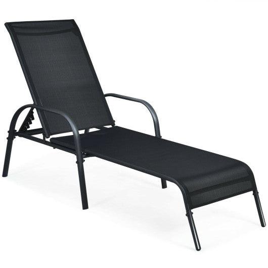 Adjustable Patio Chaise Folding Lounge Chair with Backrest-Black at Set Shop and Smile