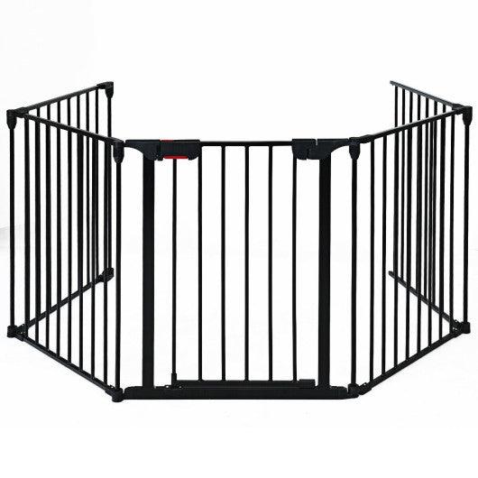115 Inch Length 5 Panel Adjustable Wide Fireplace Fence-Black at Set Shop and Smile