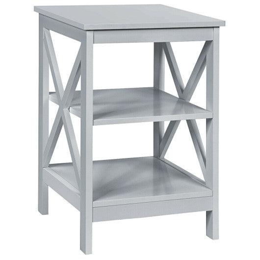 3-Tier Nightstand End Table with X Design Storage -Gray at Set Shop and Smile