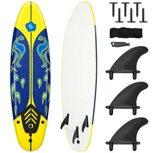 6 Feet Surfboard with 3 Detachable Fins-Yellow at Set Shop and Smile