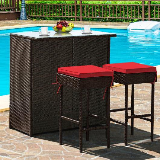 3PCS Patio Rattan Wicker Bar Table Stools Dining Set-Red at Set Shop and Smile