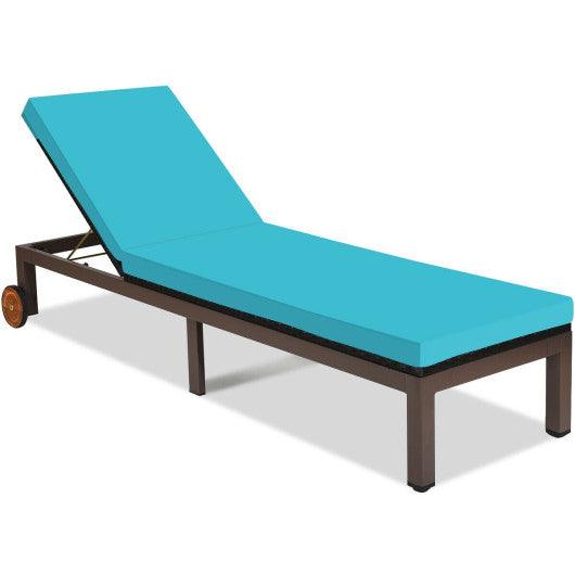 Patio Chaise Lounge Chair Outdoor Rattan Lounger Recliner Chair-Turquoise at Set Shop and Smile