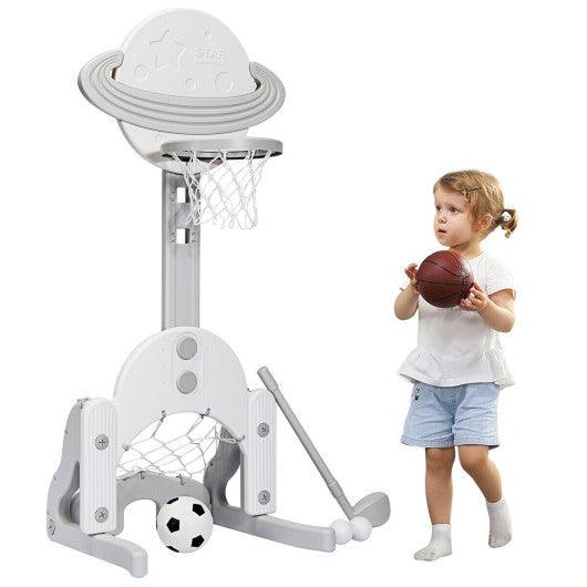 3 in 1 Kids Basketball Hoop Set with Balls-White at Set Shop and Smile