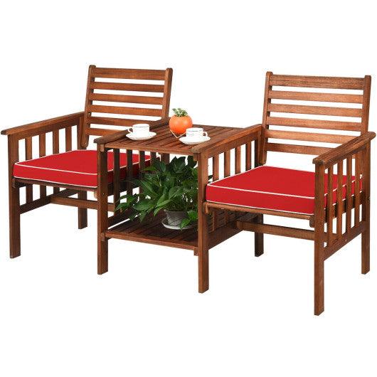 3 pcs Outdoor Patio Table Chairs Set Acacia Wood Loveseat-Red at Set Shop and Smile