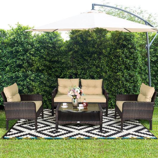 4 Pieces Patio Rattan Free Combination Sofa Set with Cushion and Coffee Table at Set Shop and Smile
