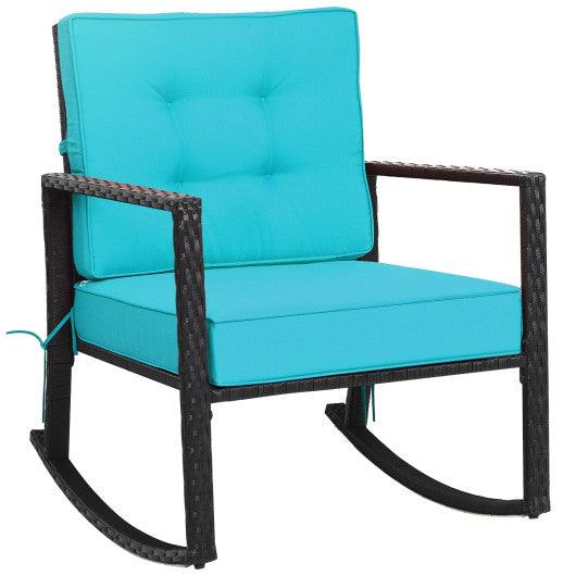 Patio Rattan Rocker Outdoor Glider Rocking Chair Cushion Lawn-Turquoise at Set Shop and Smile