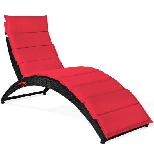 Folding Patio Rattan Portable Lounge Chair Chaise with Cushion-Red at Set Shop and Smile