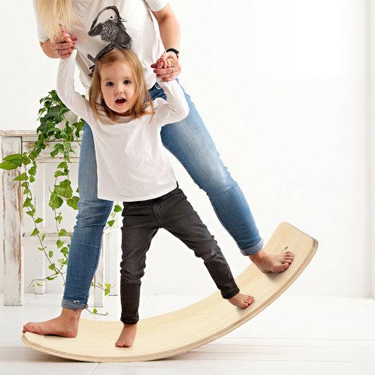 Wooden Wobble Balance Board Kids 35'' Rocker Yoga Curvy Board Toy with Felt Layer-Natural at Set Shop and Smile