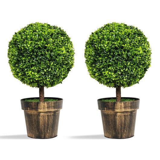 2 Pieces 24 Inch Artificial Boxwood Topiary Ball Tree for House and Office at Set Shop and Smile