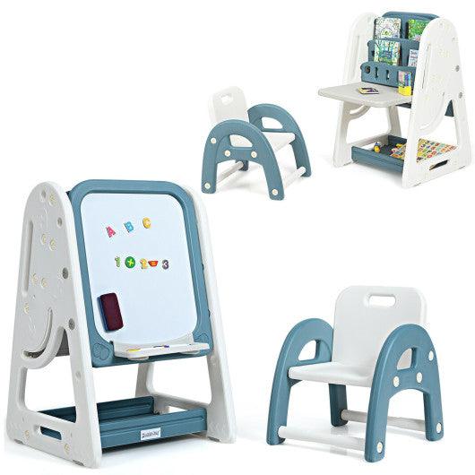 2-in-1 Kids Easel Desk Chair Set Book Rack Adjustable Art Painting Board-Blue at Set Shop and Smile