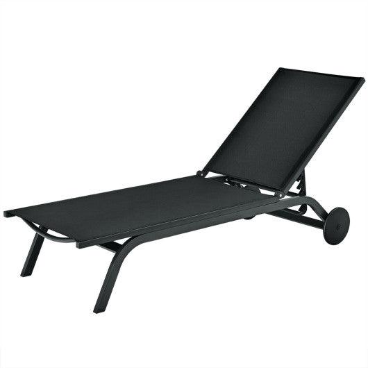 Aluminum Fabric Outdoor Patio Lounge Chair with Adjustable Reclining -Black at Set Shop and Smile