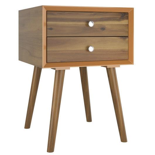 Wooden Nightstand Mid-Century End Side Table with 2 Storage Drawers-Natural at Set Shop and Smile