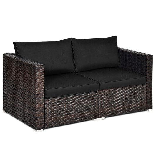 2PCS Patio Rattan Sectional Conversation Sofa Set-Black at Set Shop and Smile