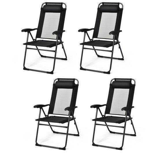 4 Pieces Patio Garden Adjustable Reclining Folding Chairs with Headrest-Black at Set Shop and Smile
