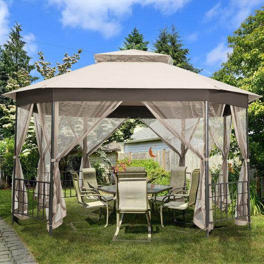 10’x 12’ Octagonal Patio Gazebo-Beige at Set Shop and Smile