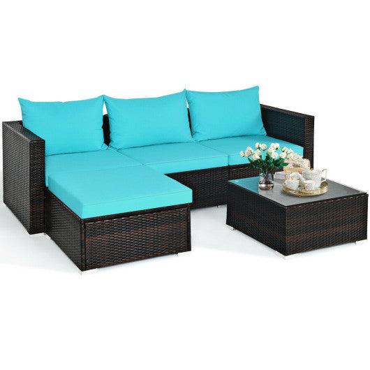 5 Pieces Patio Rattan Furniture Set with Coffee Table-Turquoise at Set Shop and Smile