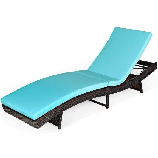 Patio Folding Adjustable Rattan Chaise Lounge Chair with Cushion-Turquoise at Set Shop and Smile