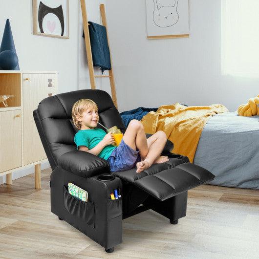 PU Leather Kids Recliner Chair with Cup Holders and Side Pockets-Black at Set Shop and Smile