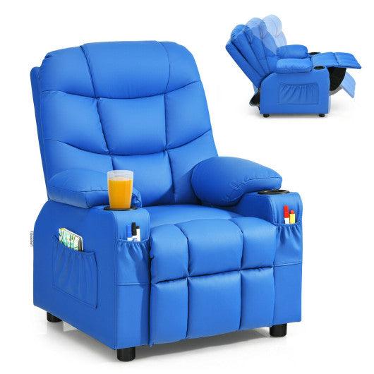 PU Leather Kids Recliner Chair with Cup Holders and Side Pockets-Blue at Set Shop and Smile