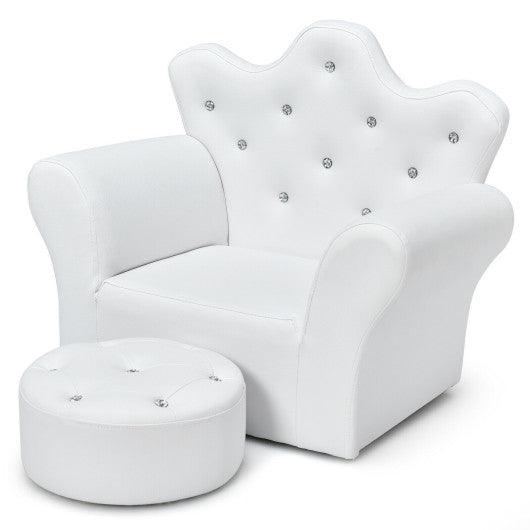 Children Upholstered Princess Sofa with Ottoman and Diamond Decoration for Boys and Girls-White at Set Shop and Smile