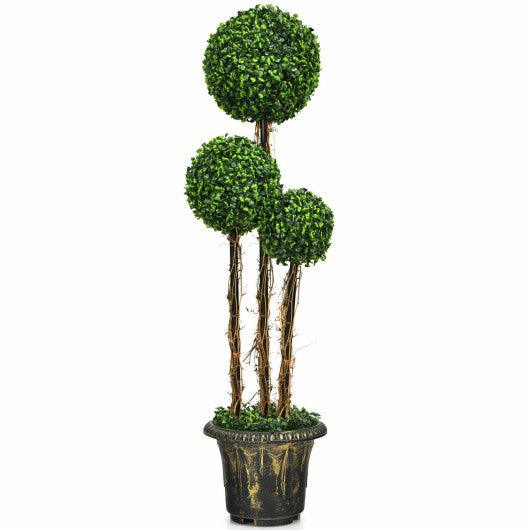 4 Feet Artificial UV Resistant Topiary Triple Ball Tree Plant at Set Shop and Smile