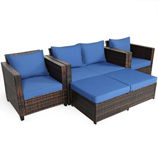 5 Pieces Patio Cushioned Rattan Furniture Set-Navy at Set Shop and Smile