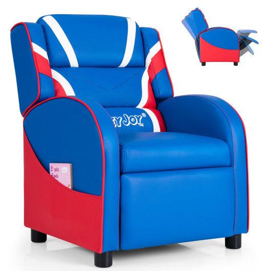Kids Leather Recliner Chair with Side Pockets-Blue at Set Shop and Smile