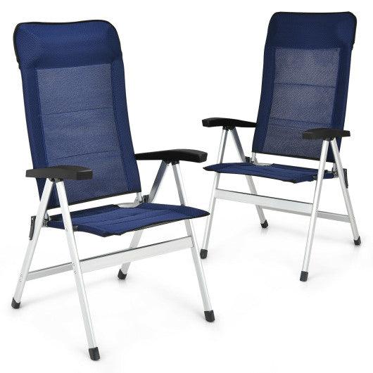 2Pcs Patio Dining Chair with Adjust Portable Headrest-Blue at Set Shop and Smile