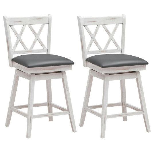 2 Pieces 24 Inch Swivel Counter Height Barstool Set with Rubber Wood Legs-White at Set Shop and Smile