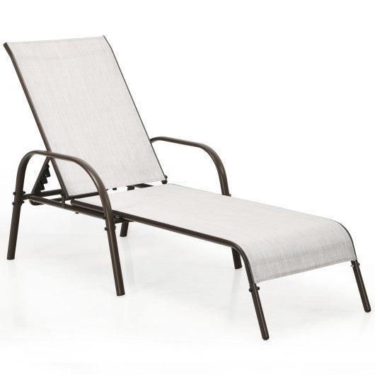 Adjustable Patio Chaise Folding Lounge Chair with Backrest-Gray at Set Shop and Smile