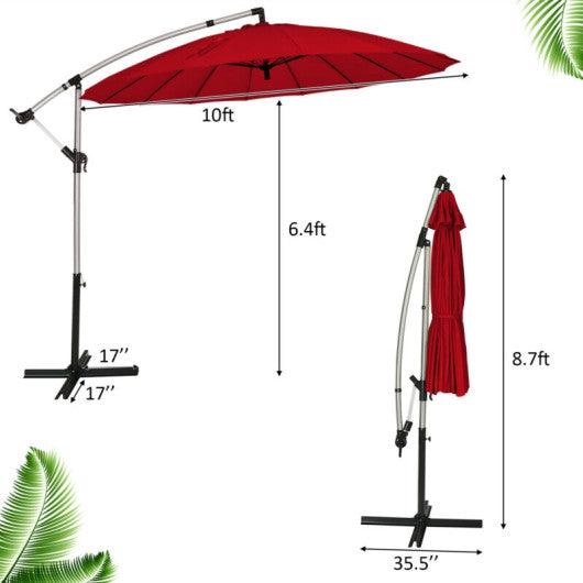 10 Feet Patio Offset Umbrella Market Hanging Umbrella for Backyard Poolside Lawn Garden-Dark Red at Set Shop and Smile