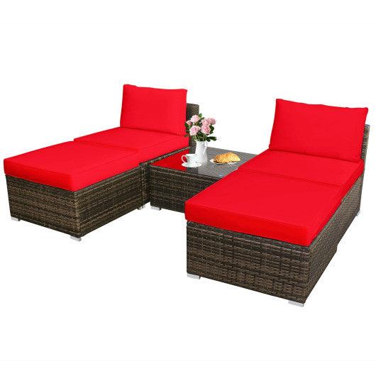 5 Pieces Patio Rattan Furniture Set with Cushioned Armless Sofa-Red at Set Shop and Smile
