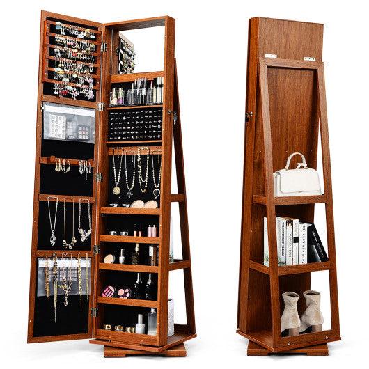 360° Rotatable 2-in-1 Lockable Jewelry Cabinet with Full-Length Mirror-Brown at Set Shop and Smile
