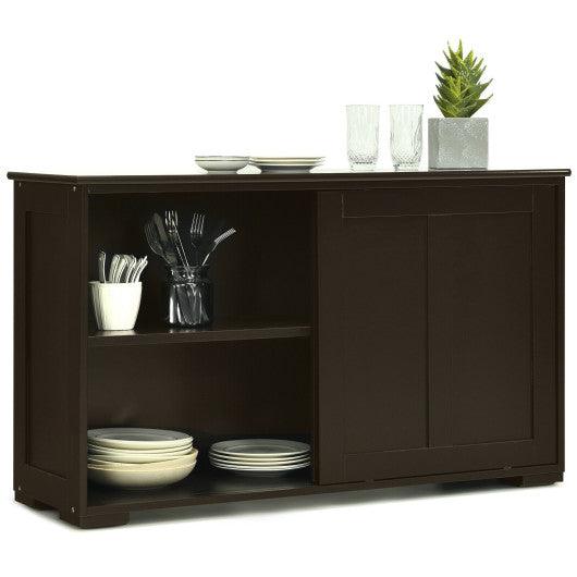 Kitchen Storage Cabinet with Wood Sliding Door-Brown at Set Shop and Smile