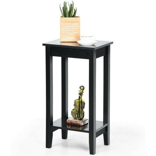 2-Tier Nightstand End Side Wooden Legs Table for Bedroom-Black at Set Shop and Smile