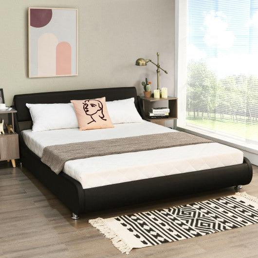 Full Size Faux Leather Upholstered Platform Bed Adjustable Headboard-Black at Set Shop and Smile