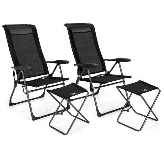 4 Pieces Patio Adjustable Back Folding Dining Chair Ottoman Set-Black at Set Shop and Smile