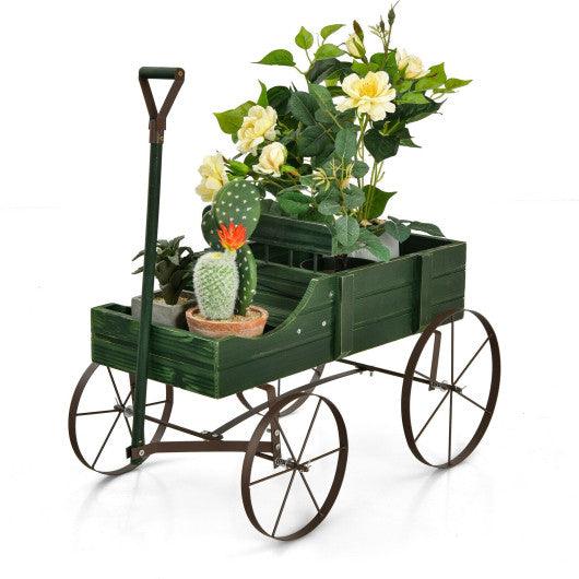 Wooden Wagon Plant Bed With Wheel for Garden Yard-Green at Set Shop and Smile