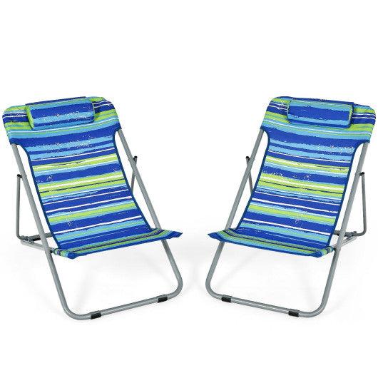 Portable Beach Chair Set of 2 with Headrest -Blue at Set Shop and Smile