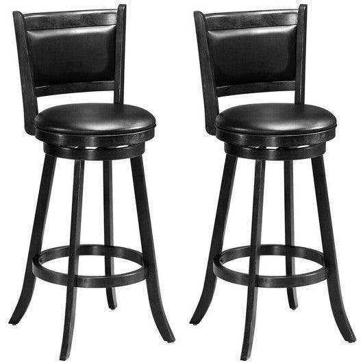 Set of 2 29 Inch Swivel Bar Height Stool Wood Dining Chair Barstool-Black at Set Shop and Smile