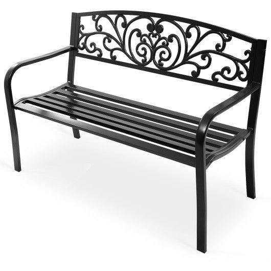 50 Inch Patio Park Steel Frame Cast Iron Backrest Bench Porch Chair at Set Shop and Smile