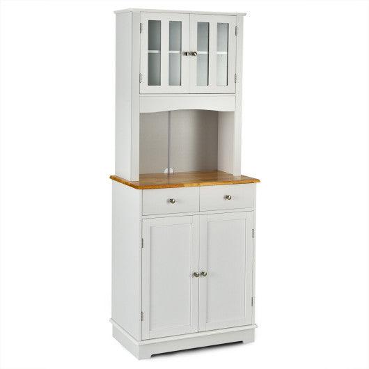 Kitchen Pantry Cabinet with Wood Top and Hutch-White at Set Shop and Smile
