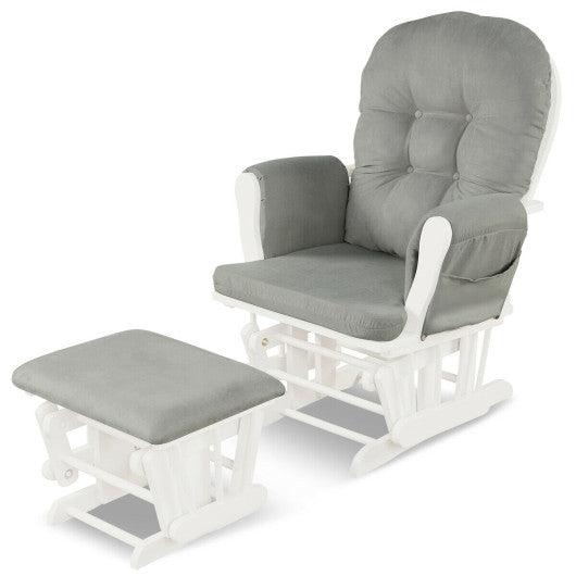Wood Glider and Ottoman Set with Padded Armrests and Detachable Cushion-Light Gray at Set Shop and Smile