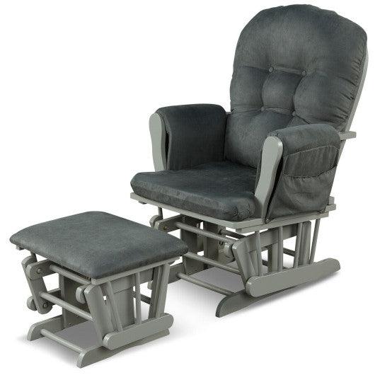 Wood Glider and Ottoman Set with Padded Armrests and Detachable Cushion-Dark Gray at Set Shop and Smile