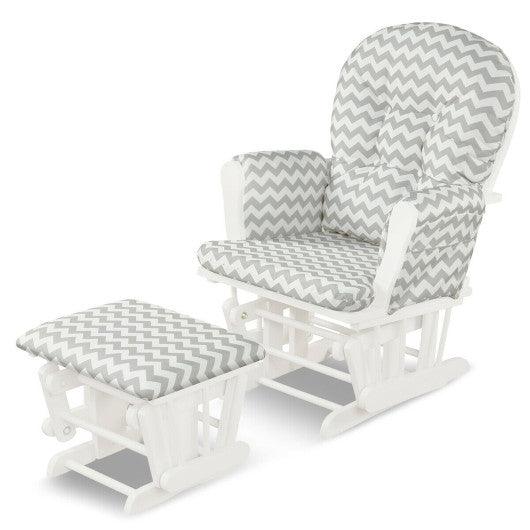 Wood Glider and Ottoman Set with Padded Armrests and Detachable Cushion-Gray and White at Set Shop and Smile